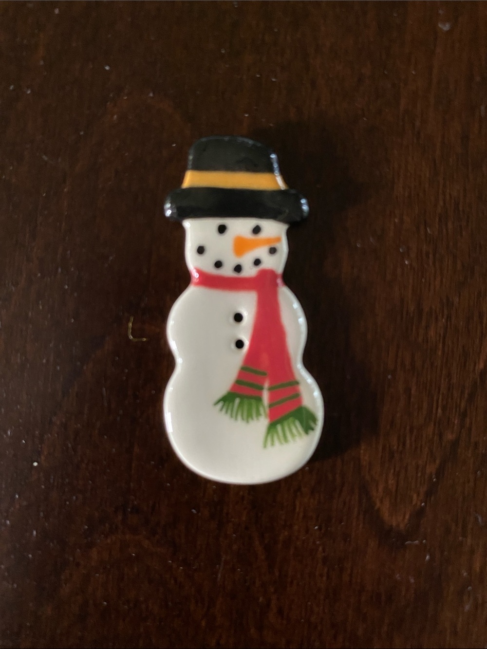 White Snowman Enamel Pin with Black Hat and Orange Nose